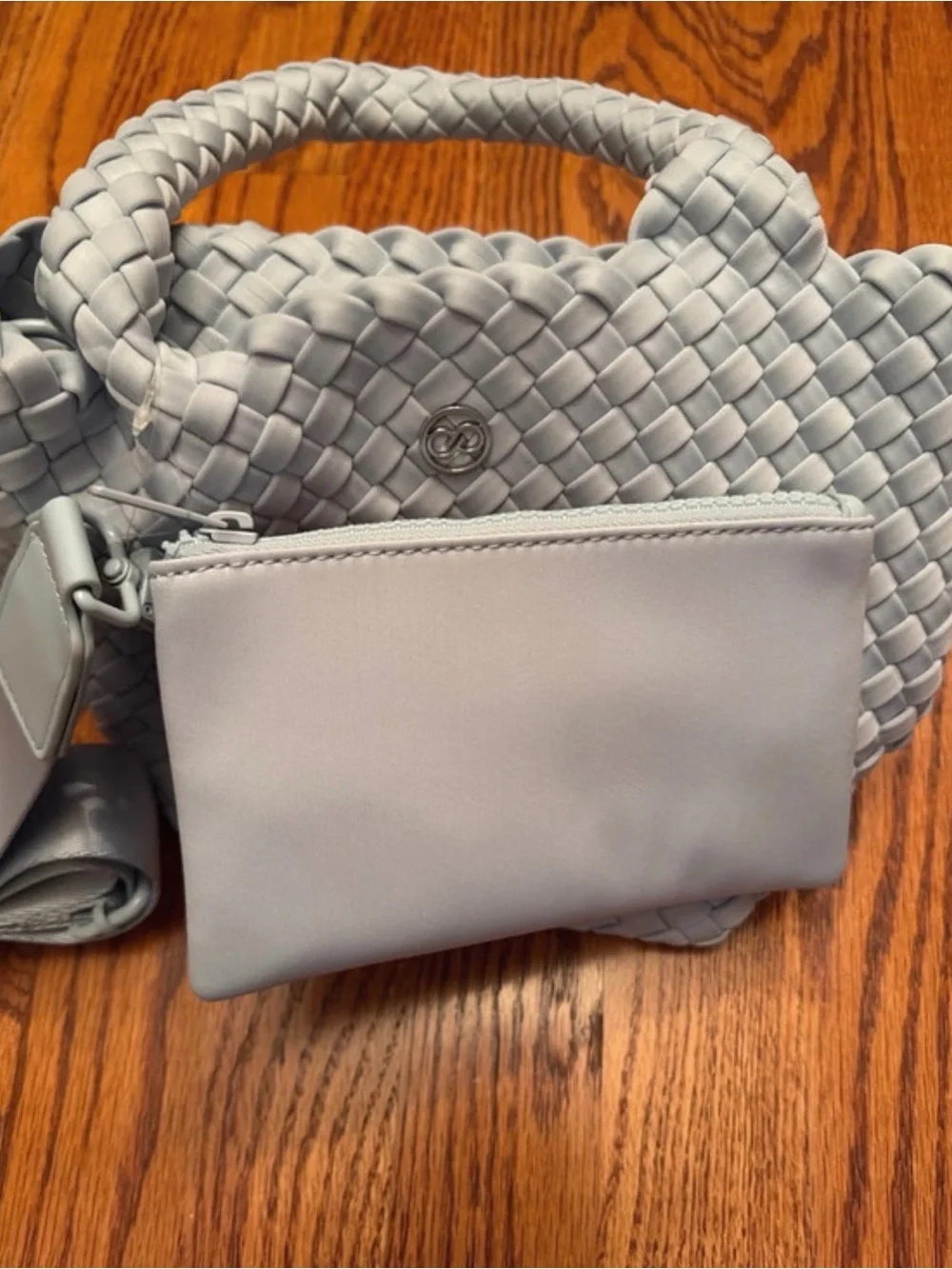 Woven Light Blue Tote Bag with Top Handles
